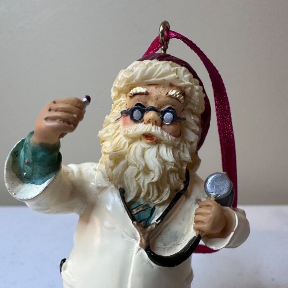 Santa Claus Doctor Ornament With Stethoscope and Red Ribbon Christmas decoration - Picture 2 of 10